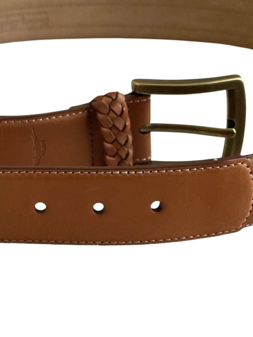 Tommy Bahama Brass Buckle Basketweave Textured Genuine Grain Leather Belt Men 40 - Picture 6 of 11